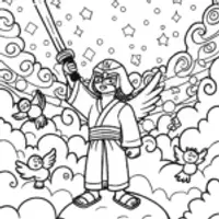 Celestial Samurai in the Cloud Realm Coloring Page