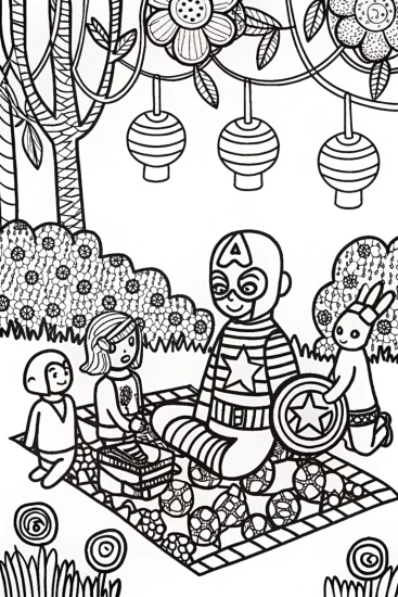 A coloring page of Captain America’s Heroic Garden Party Coloring Page