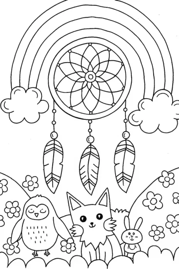A coloring page of Rainbow Dreamcatcher Coloring Page