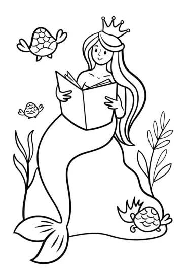 A coloring page of Mermaid’s Magical Storytime Coloring Page