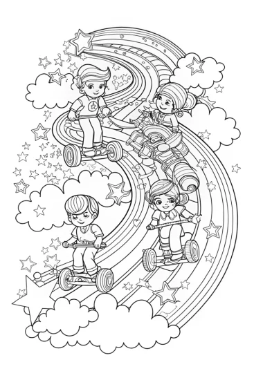 A coloring page of Rainbow High Adventure on Rainbow Road Coloring Page