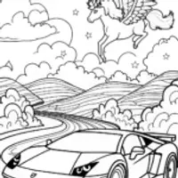 Lamborghini and Mythical Beasts Coloring Page