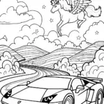 Lamborghini and Mythical Beasts Coloring Page