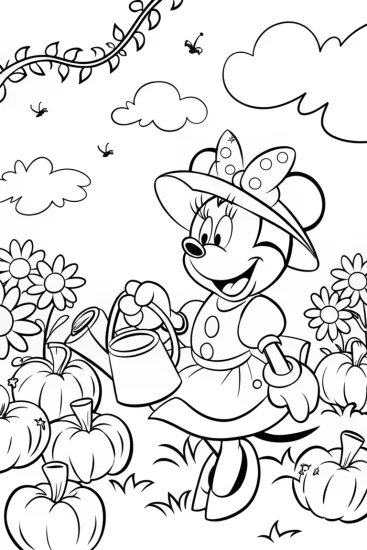A coloring page of Minnie Mouse’s Enchanted Pumpkin Patch Coloring Page