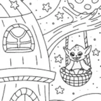 Baby Yoda’s Secret Space Treehouse Coloring Page