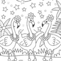 Flamingo Dancers Under the Stars Coloring Page