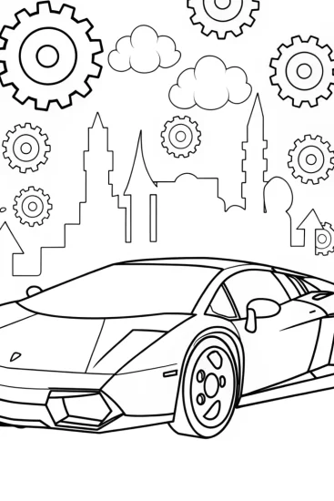 A coloring page of Futuristic Lamborghini Mechanical Wonderland Coloring Page