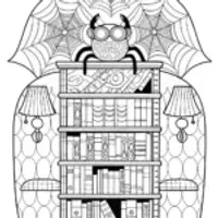 Spider Librarian in a Bookish Wonderland Coloring Page