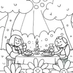 Fairy Picnic in the Enchanted Meadow Coloring Page