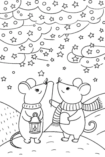 A coloring page of Adventurous Mice and the Christmas Star Coloring Page