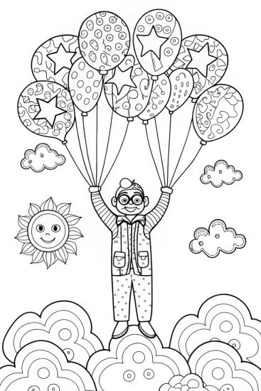 A coloring page of Blippi’s Amazing Balloon Adventure Coloring Page