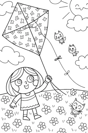 A coloring page of Gabby’s Kite-Flying Adventure Coloring Page