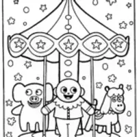 Huggy Wuggy and the Enchanted Carousel Coloring Page