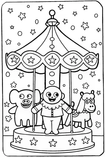 A coloring page of Huggy Wuggy and the Enchanted Carousel Coloring Page