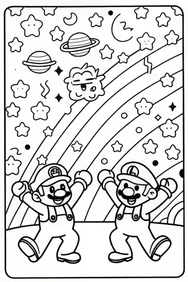 A coloring page of Mario and Luigi’s Galactic Dance Party Coloring Page
