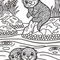 Playful Otter Family Coloring Page