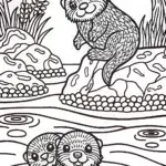 Playful Otter Family Coloring Page
