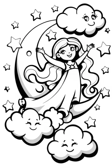 A coloring page of Jasmine’s Dreamy Stardust Journey Coloring Page