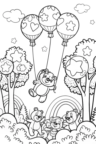 A coloring page of Care Bears Dreamy Balloon Adventure Coloring Page