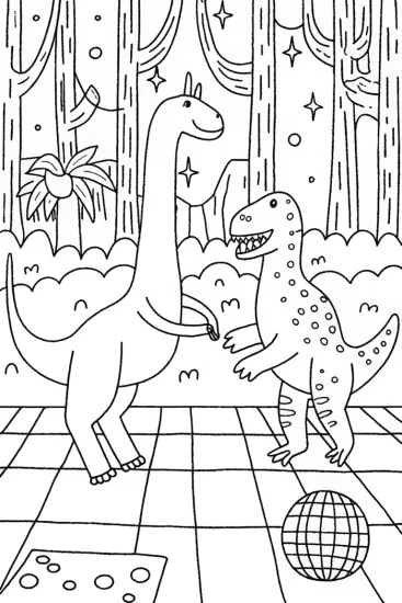 A coloring page of Dino Dino Dancing Party Coloring Page
