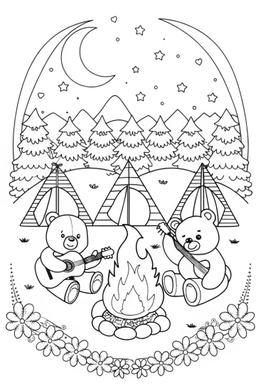 A coloring page of Care Bear Camping Adventure Coloring Page