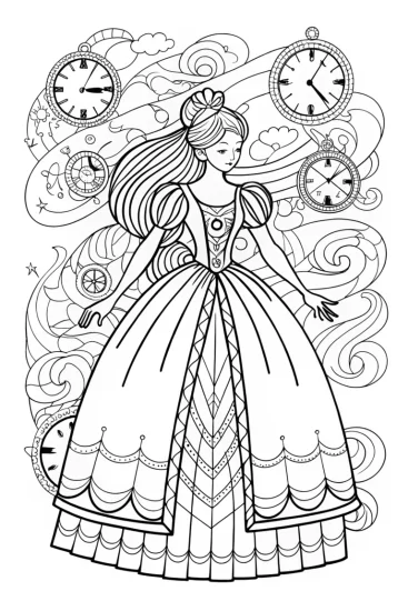 A coloring page of The Princess of Time Coloring Page