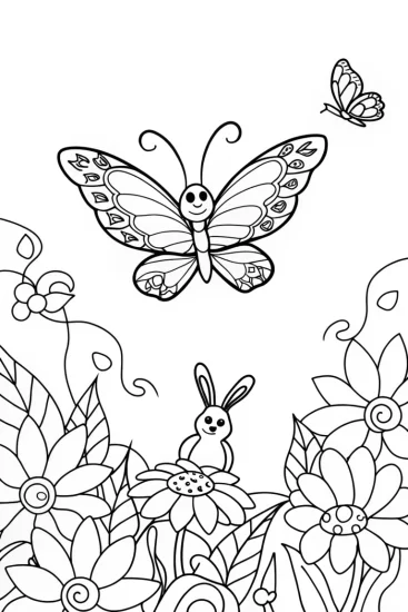 A coloring page of Butterfly Garden Sanctuary Coloring Page