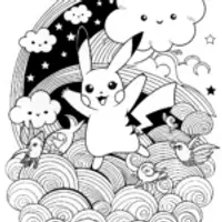 Pikachu’s Dreamy Clouds Adventure Coloring Page