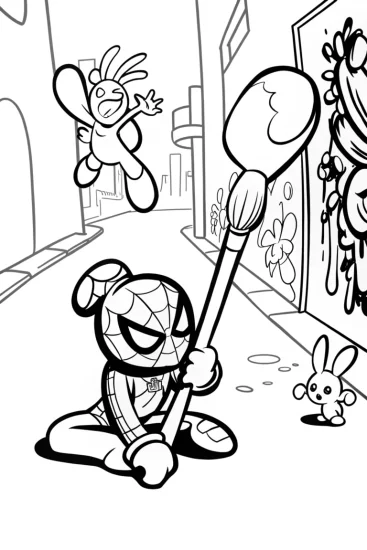 A coloring page of Miles Morales Magical Paintbrush Coloring Page