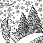 Elsa’s Enchanted Starry Night Coloring Page
