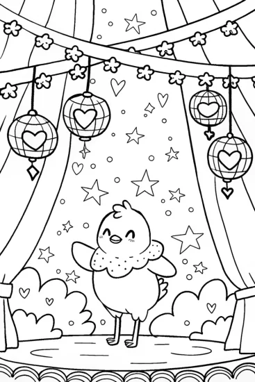 A coloring page of Chick’s Magical Lantern Festival Coloring Page
