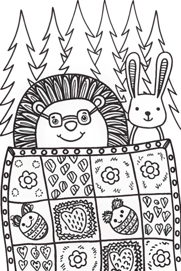 A coloring page of Whimsical Hedgehog and Friends Coloring Page