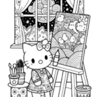 Hello Kitty’s Starry Art Studio Coloring Page