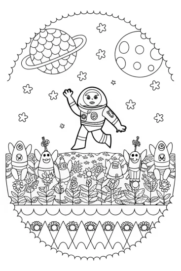 A coloring page of Buzz Lightyear’s Space Adventure Race Coloring Page