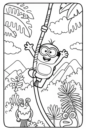 A coloring page of Minion’s Jungle Expedition Coloring Page