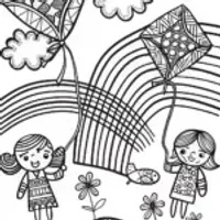 Coloring page of kite-flying joy