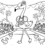Flamingo runway spectacle coloring page