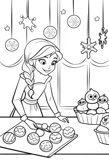 A coloring page of Elsa’s Frosty Bakery Coloring Page