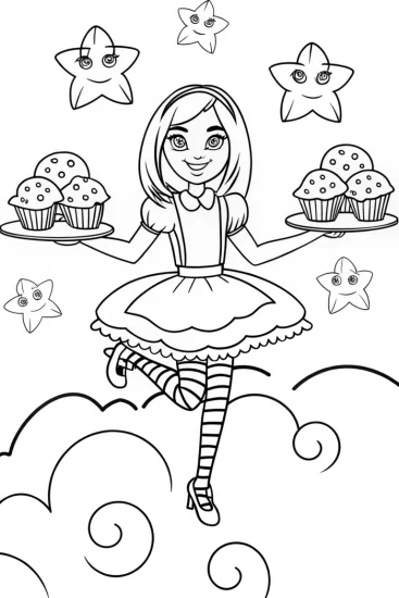 A coloring page of Alice’s Floating Feast Coloring Page