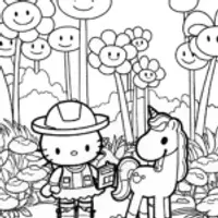 Hello Kitty’s Enchanted Forest Adventure Coloring Page