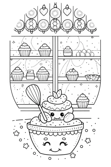 A coloring page of Shopkins Magical Bakery Adventure Coloring Page