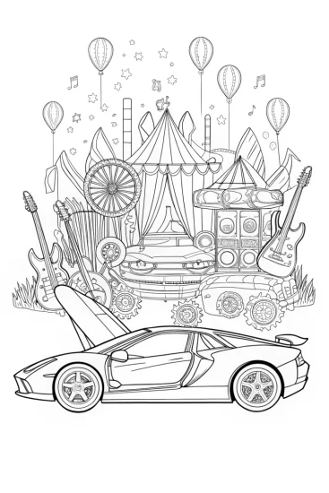 A coloring page of Lamborghini at the Music Festival Coloring Page