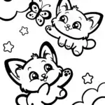 Cuddly Cloud Kittens Coloring Page