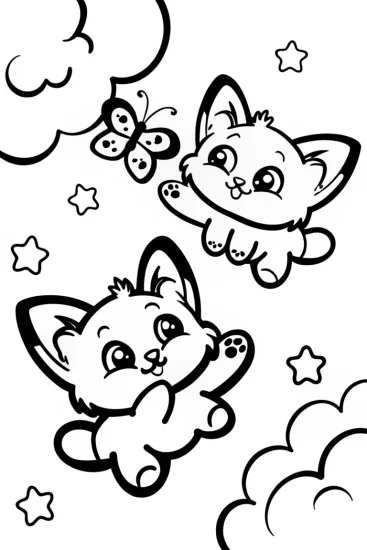 A coloring page of Cuddly Cloud Kittens Coloring Page