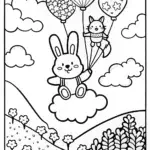 Joyful Bunny and Fox Balloon Coloring Page
