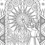 Elsa and the Enchanted Ice Mirror Coloring Page