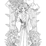 Demon Slayer and Ethereal Lion Spirit Coloring Page