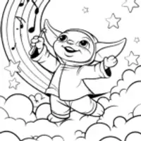 Baby Yoda’s Musical Moonlight Dance Coloring Page