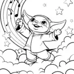 Baby Yoda’s Musical Moonlight Dance Coloring Page