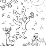 Whimsical woodland creatures under the harvest moon
